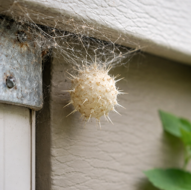 brown widow egg sac with blunt silk spikes