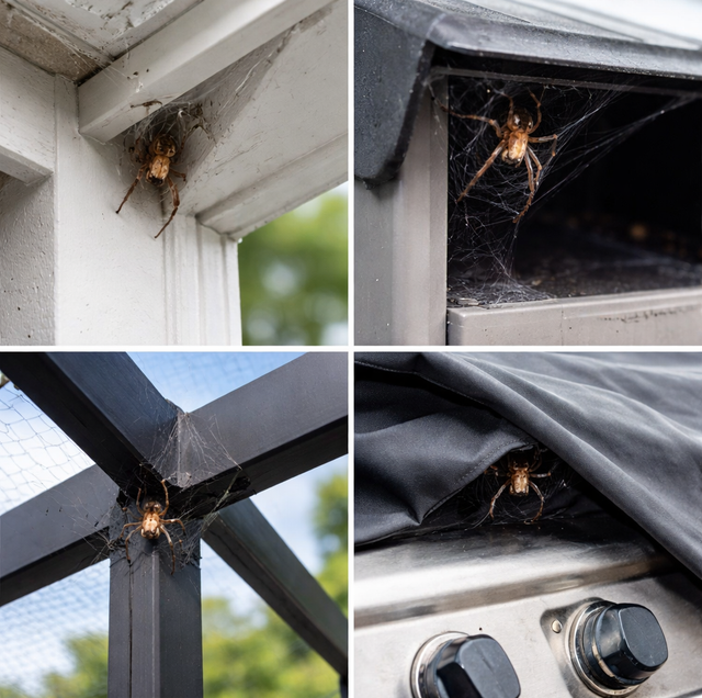 brown widow spider hiding in tight corner crevice