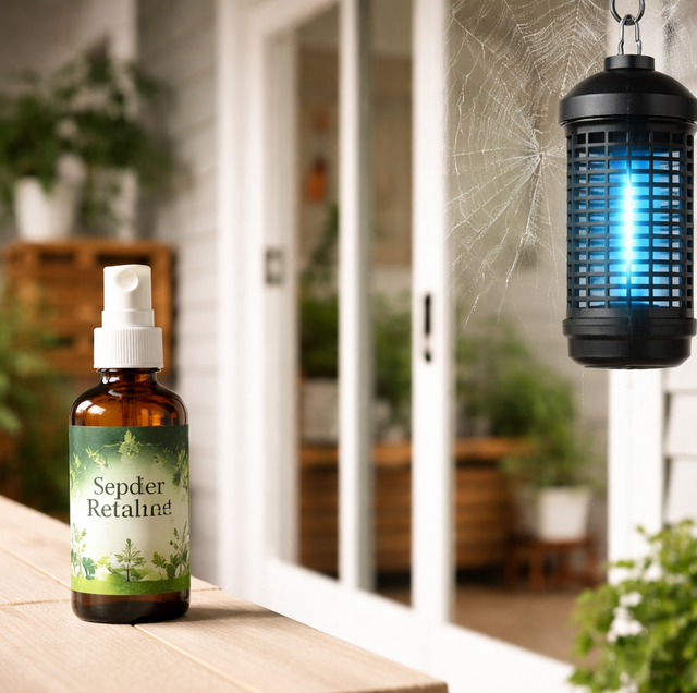 peppermint oil spray bottle beside dusty cobweb corner