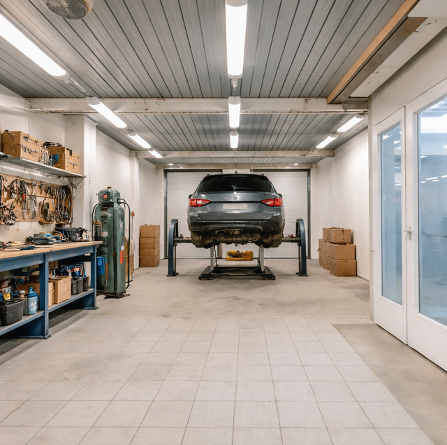 shed-like garage with cobwebs under open door seal