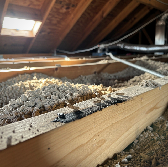 dark attic rafter with rat droppings along beam