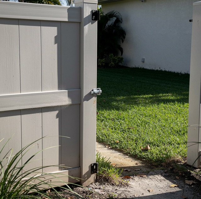 suburban backyard locked gate awaiting mosquito technician