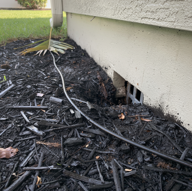 mulch mound against foundation with irrigation box