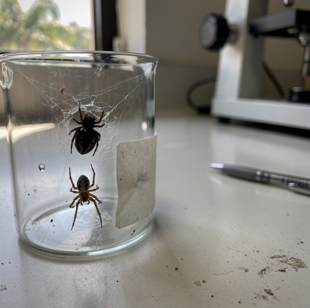 brown widow spider on weathered patio furniture edge