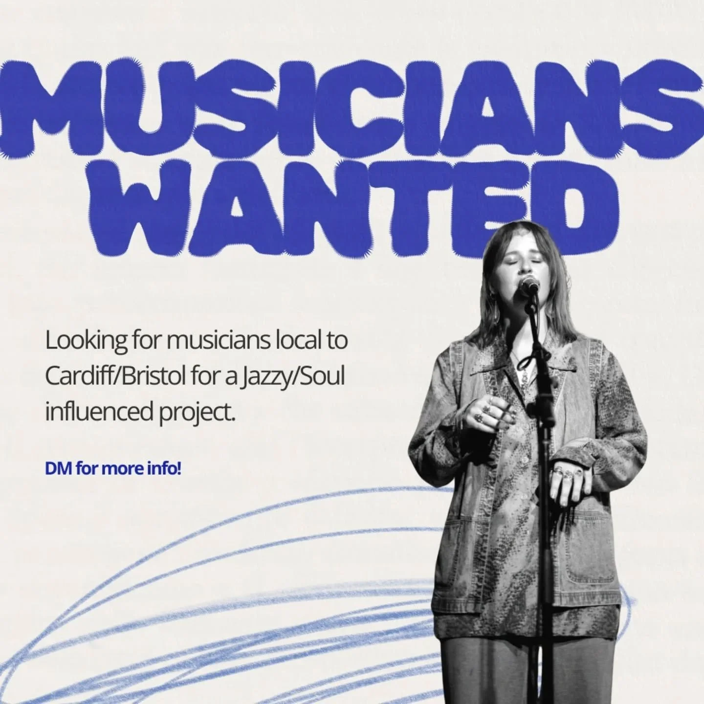 Friends! Looking for musicians local to Cardiff/Bristol for a jazzy/soul influenced project. Please share with pals ✨ looking for lead guitarist/drummer and bassist rn. Plans to write and perform around UK and record this year. Dm for more info !! #c