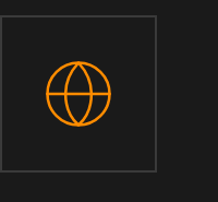 Orange globe icon on a black background.