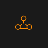Icon of a network or flowchart with interconnected nodes on an orange background.