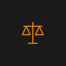 Orange icon of a balance scale.