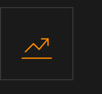 Icon of an upward trending graph line in orange on a black background