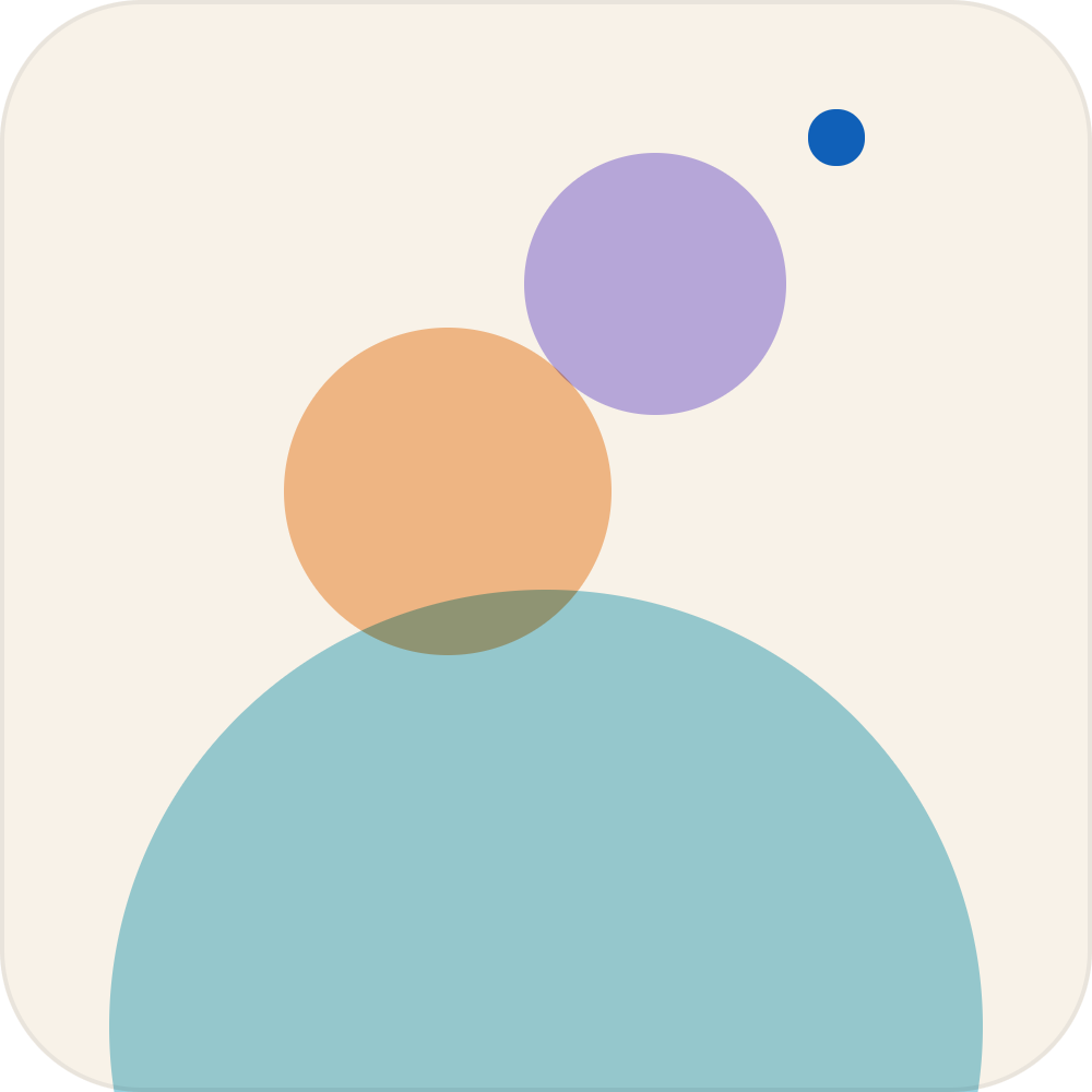 Abstract art featuring five overlapping circles of various colors on a light background.