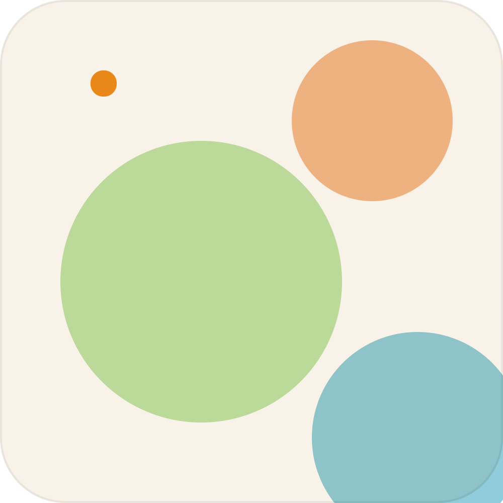 Five circles of different sizes and colors on a light beige background