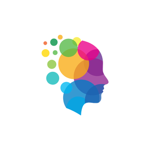 Colorful, abstract depiction of a human head profile with various multicolored geometric shapes.