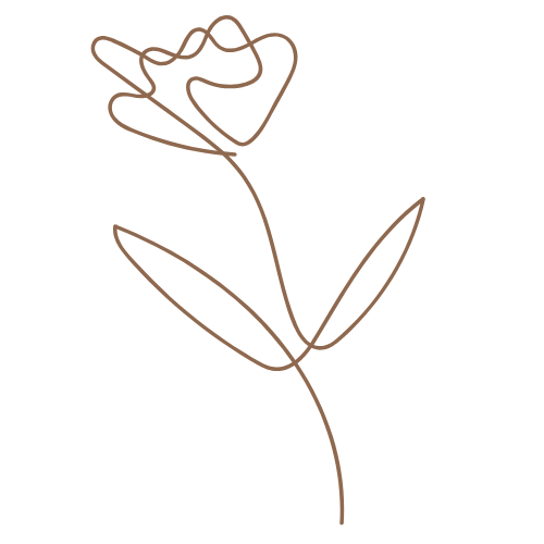 Ein minimalistisches, ein Linienkunst-Blumenbild mit einer einzelnen Blume und zwei Blättern.