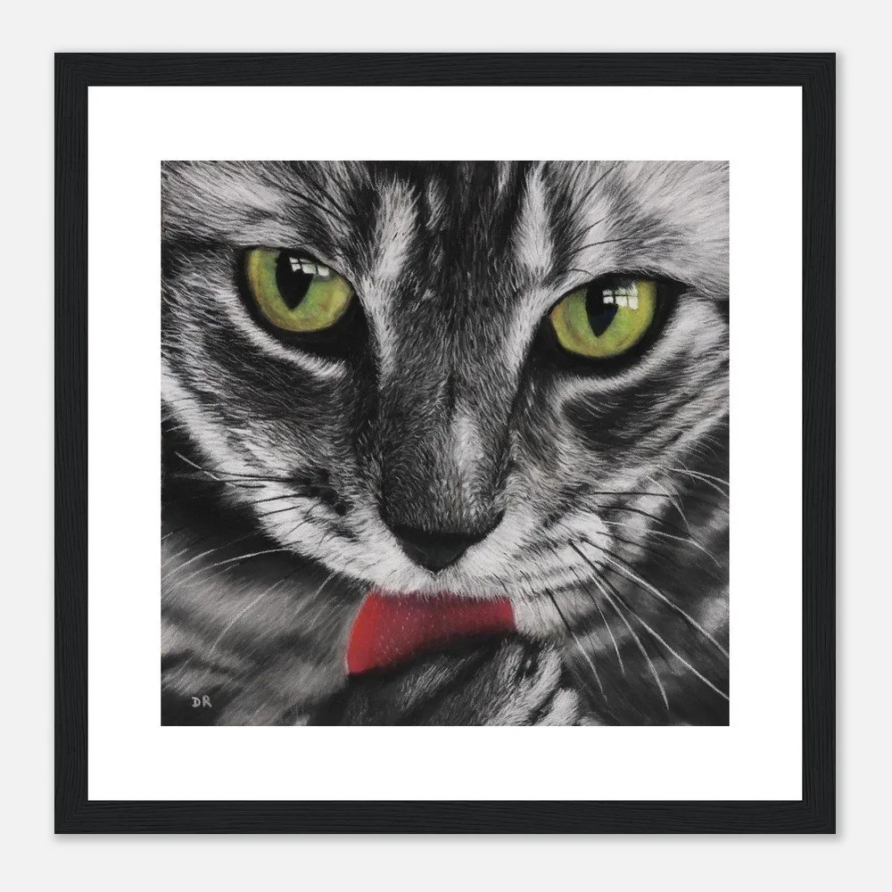 Framed fine art print of pastel artwork "A Cat's Gaze"
