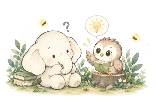 貓頭鷹在解答小象的疑問