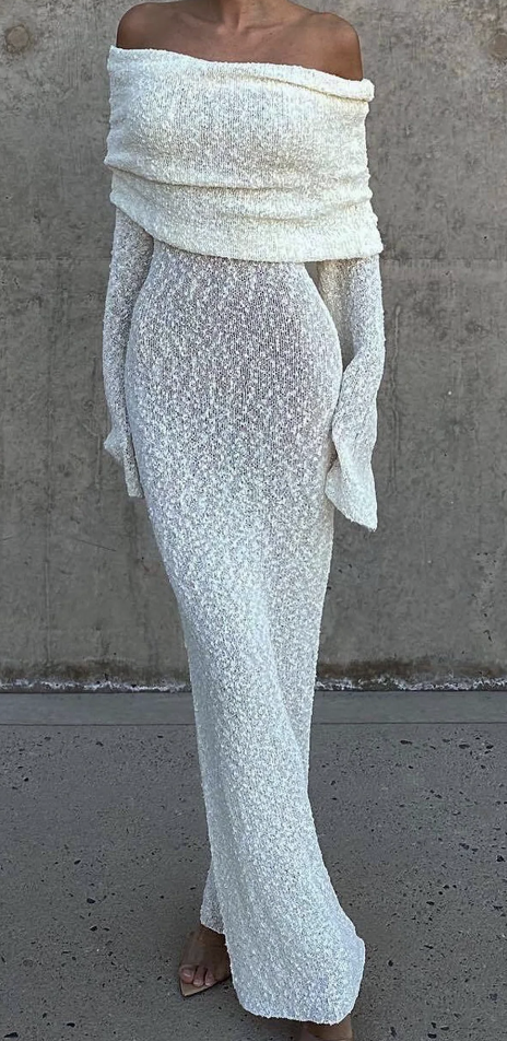 Marisol Off Shoulder Boucle Maxi Dress - 6