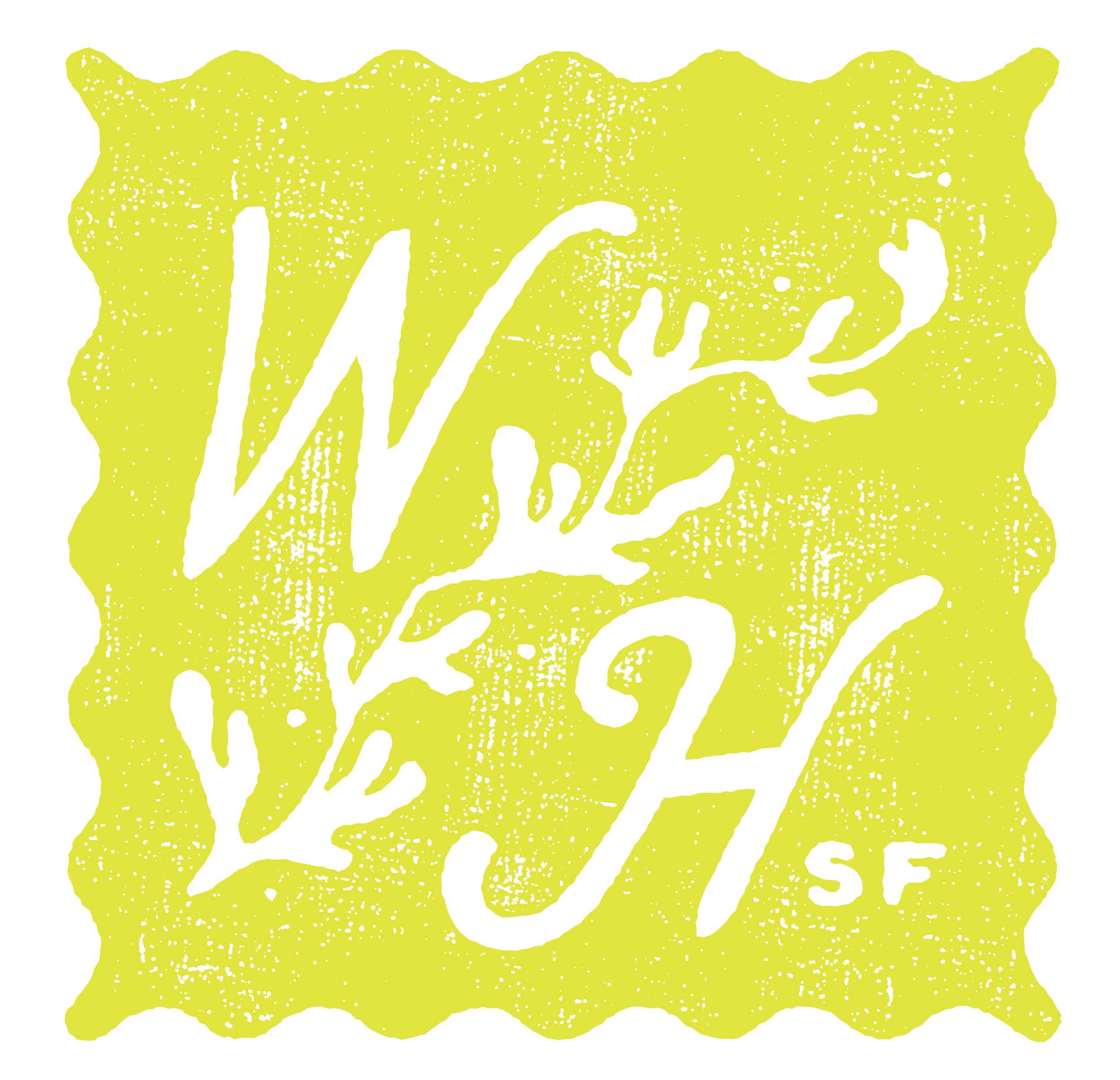 Stylized square graphic with a scalloped edge. Handwritten initials W H S F appear in the center of the graphic with a decorative seaweed illustration in the middle dividing the letters.