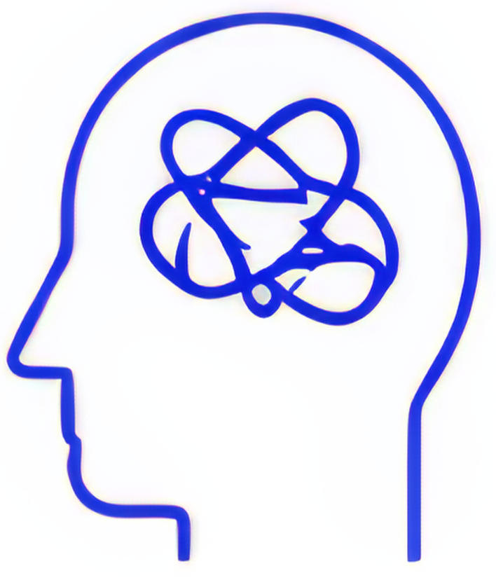Outline of a human head with a tangled, scribbled line inside representing a complex or confused thought process.