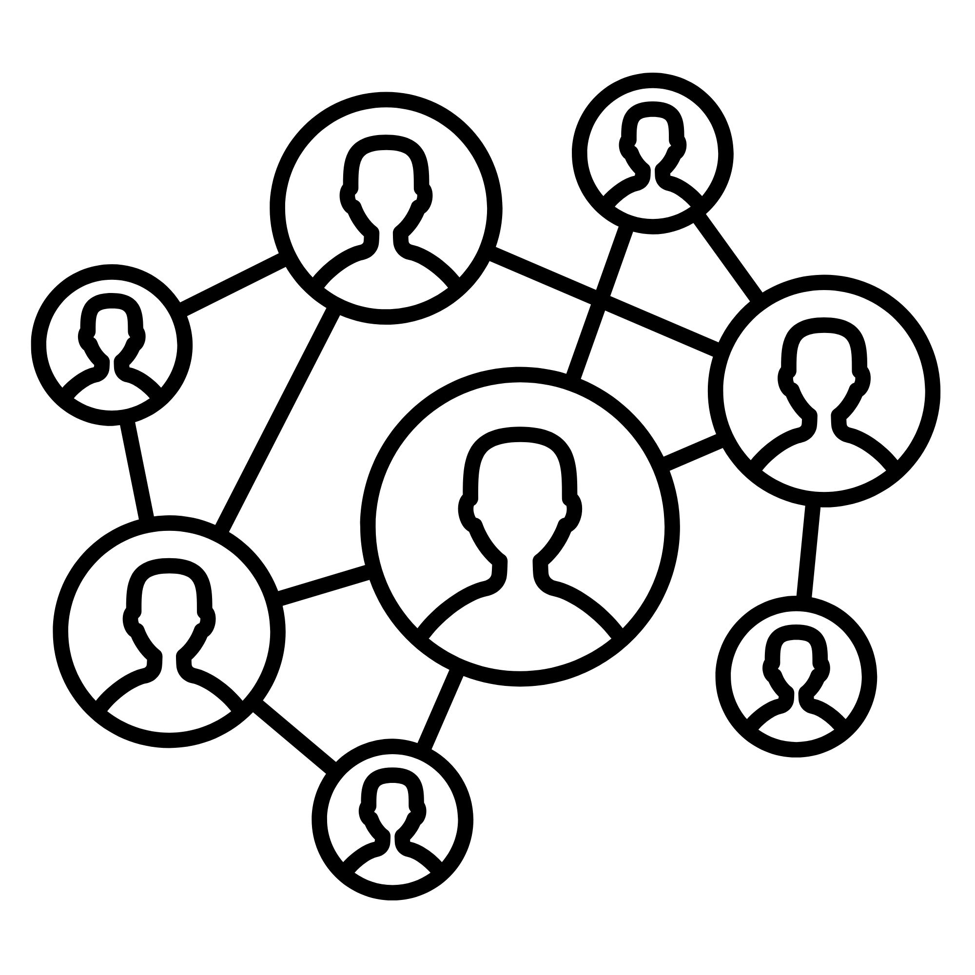 Line drawing of interconnected human icons connected by lines.