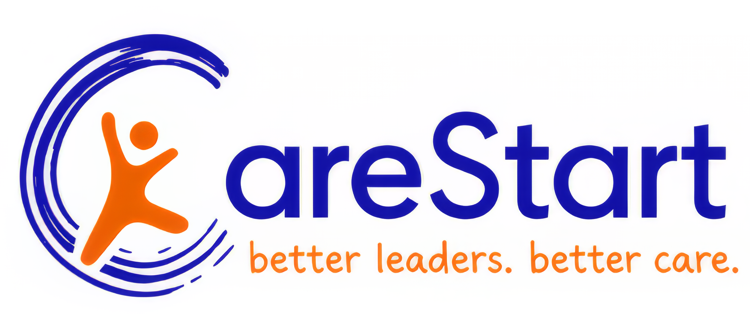 Logo of the organization 'CareStart' with an orange stylized figure and blue text. Tagline reads 'better leaders. better care.'.
