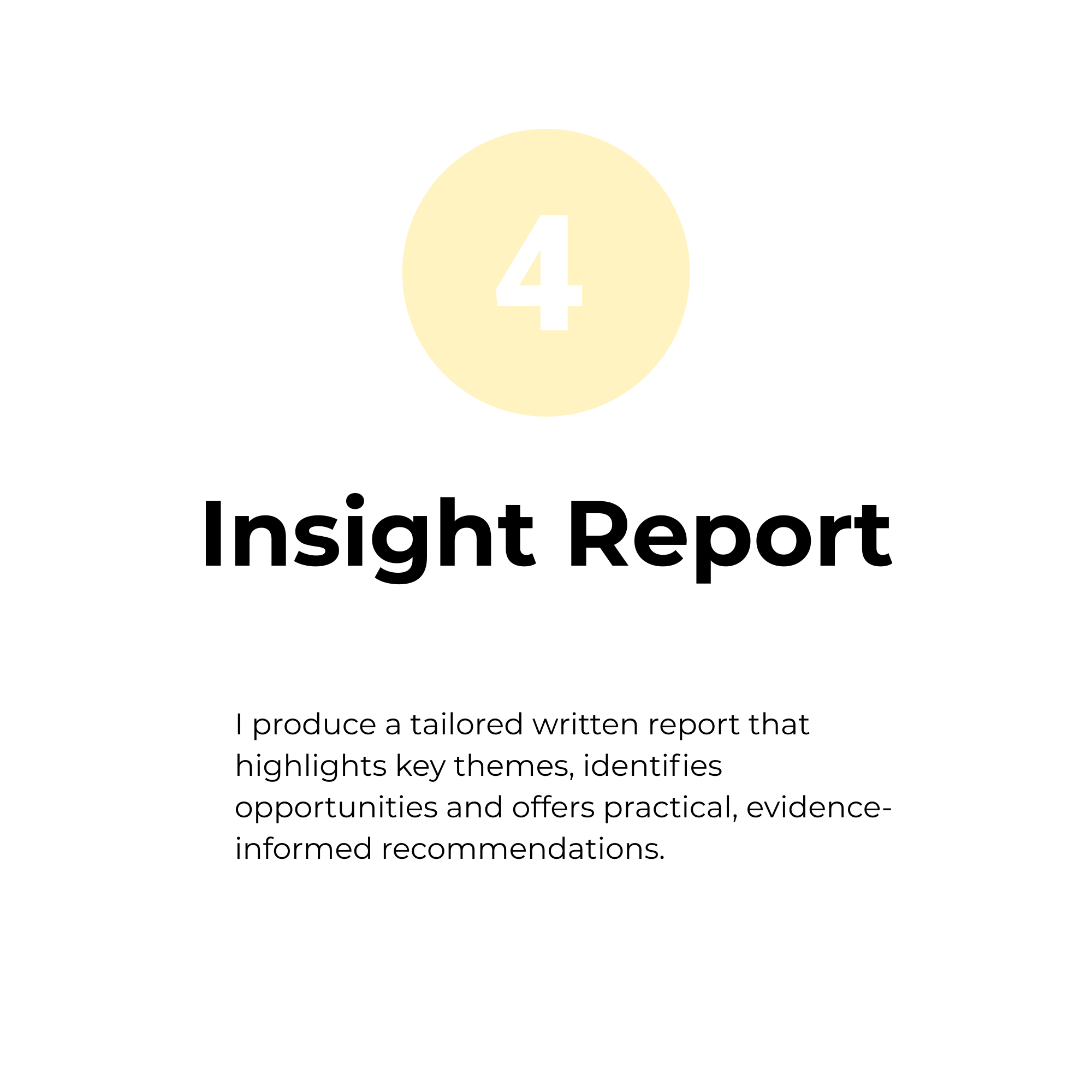 A screenshot of a document titled 'Insight Report' with a large yellow circle containing the number 4 in white, and text describing the report's purpose.