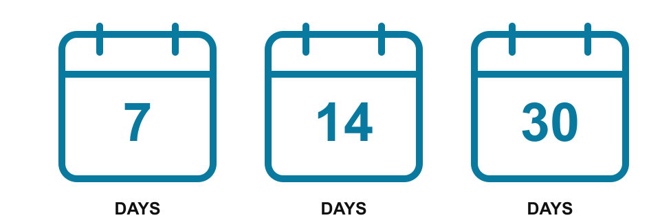 Pocket Bridge repayment options of 7, 14 and 30 days.
