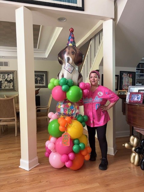 A Giant Birthday Balloon Bouquet delivery for a 75 year young dog lover in Yardley PA.