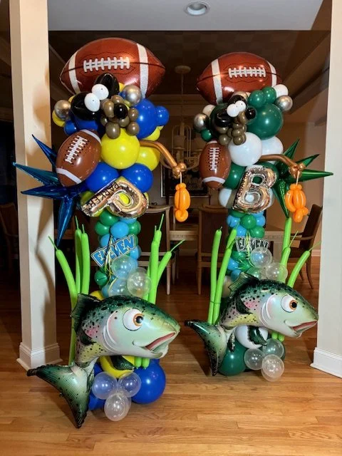 Balloon Crazy Towers in a fishing theme were created especially for Parker and Brady for their big surprise.