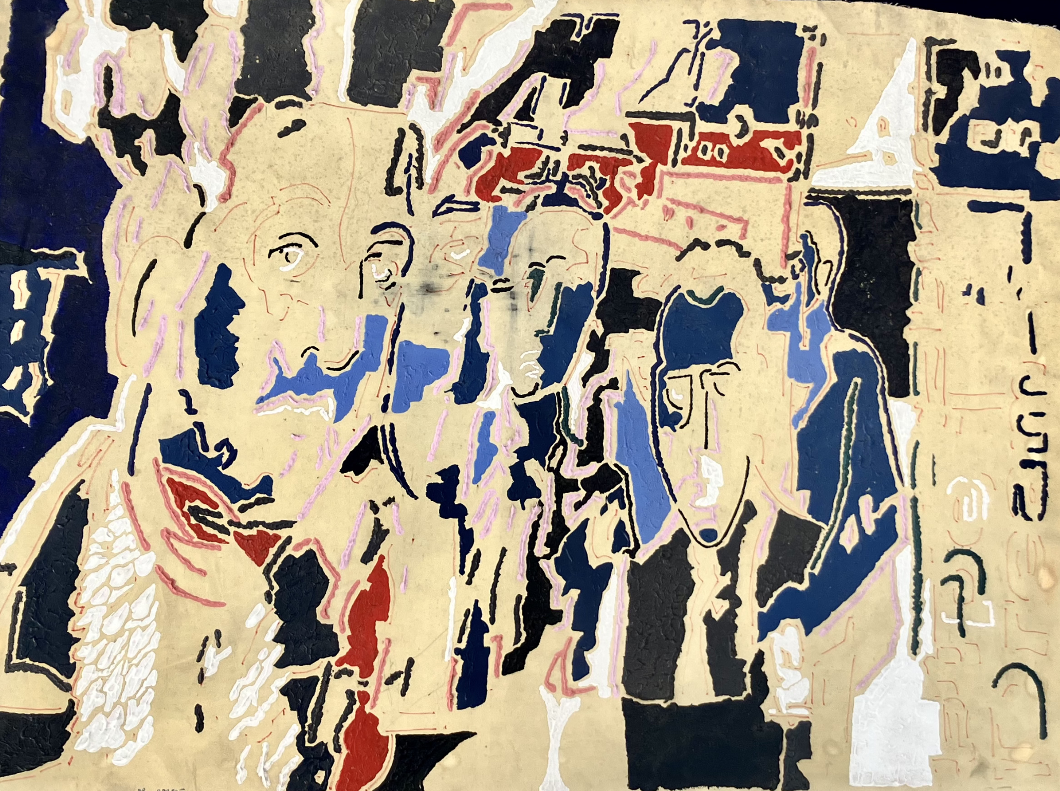 Four Portraits. 2025. Acrylic and ink on canvas. 60 x 100 cm.