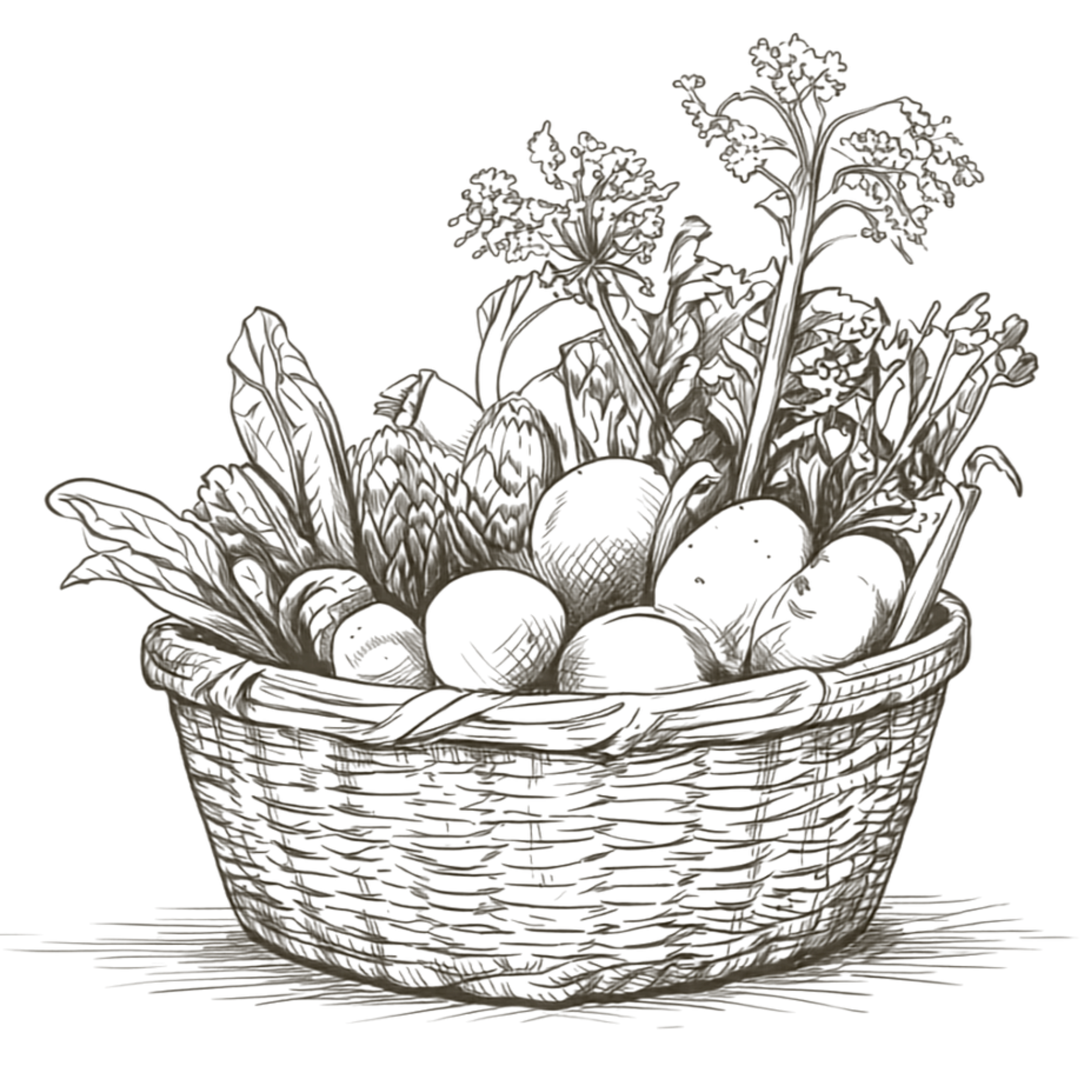 A detailed silhouette of a potted flower arrangement with thin, intertwined stems and numerous small blossoms, set against a black background.