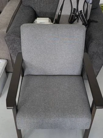 Modern Gray Armchair with Metal Arms
