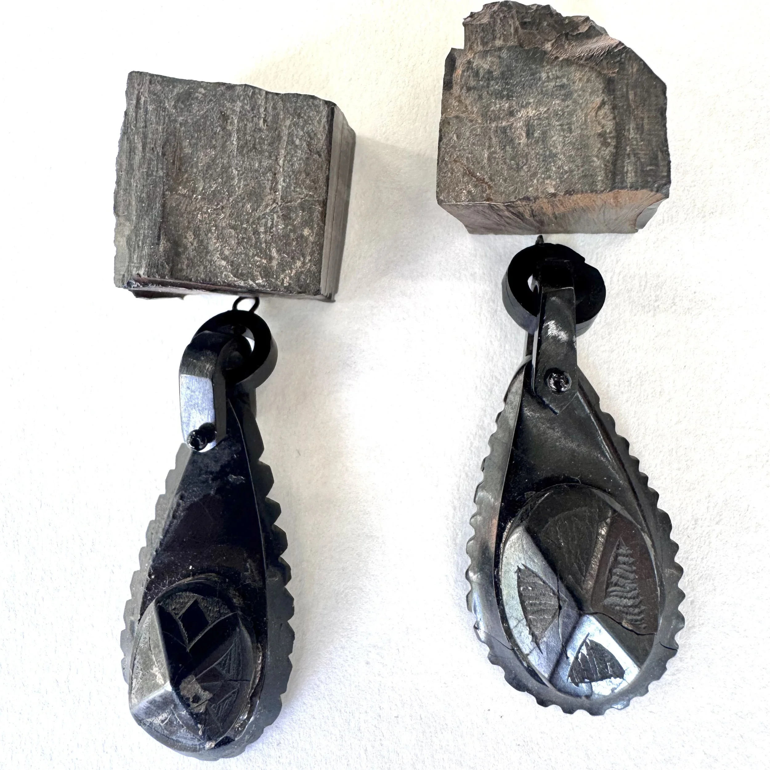 JG - Whitby Jet,Antique Jet & oxidised silver earrings