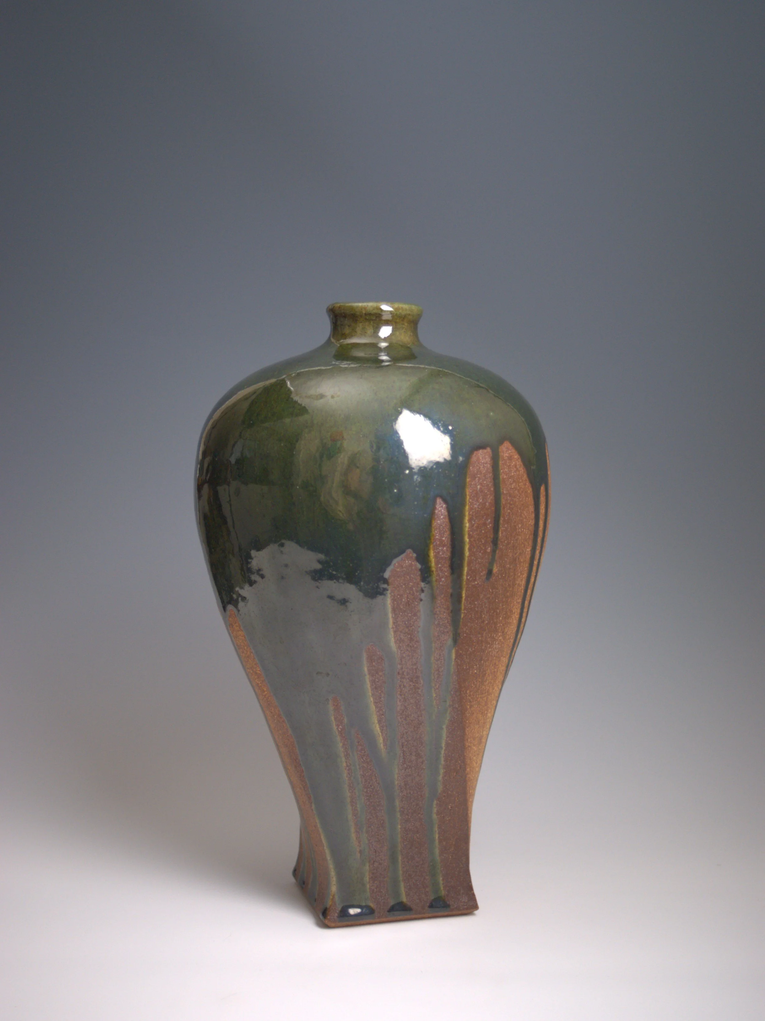 AH - Stoneware, Large hand built coiled form ‘Hercule’ pot. Oribe glaze with ash.