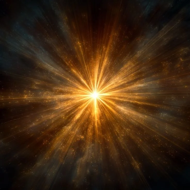 Bright explosion of golden light and cosmic dust in space