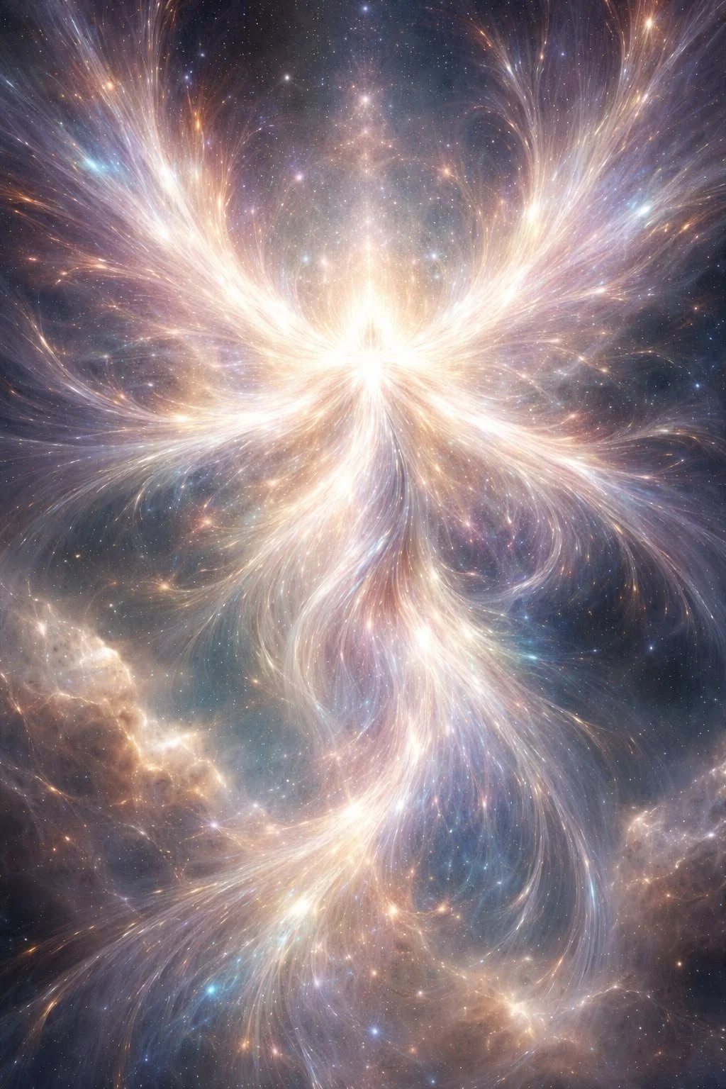 A digital artwork of a cosmic explosion in space, with bright, swirling light and energy radiating outward in all directions, surrounded by stars and nebulae.