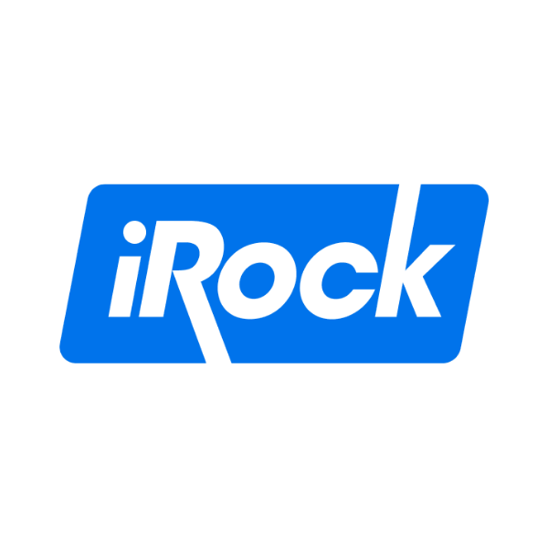 iRock logo with the text 'iRock' in black letters on a blue rectangular background.