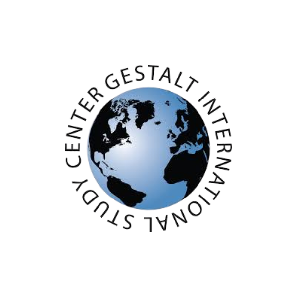 Logo for GISC, featuring a blue Earth globe with black continents centered on North America and Europe, surrounded by the text 'Gestalt International Study Centre' in a circular shape.