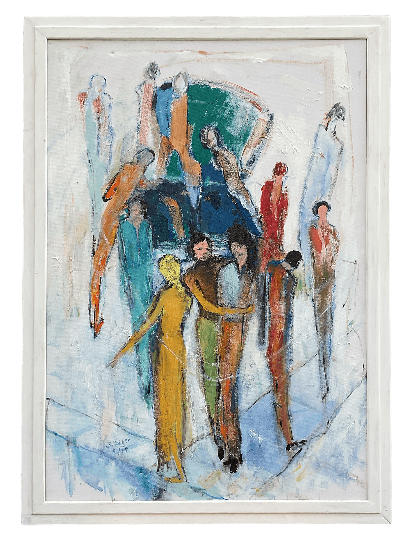 Tanz um den blauen Stuhl, 79 x 112 cm, Acryl / Collage