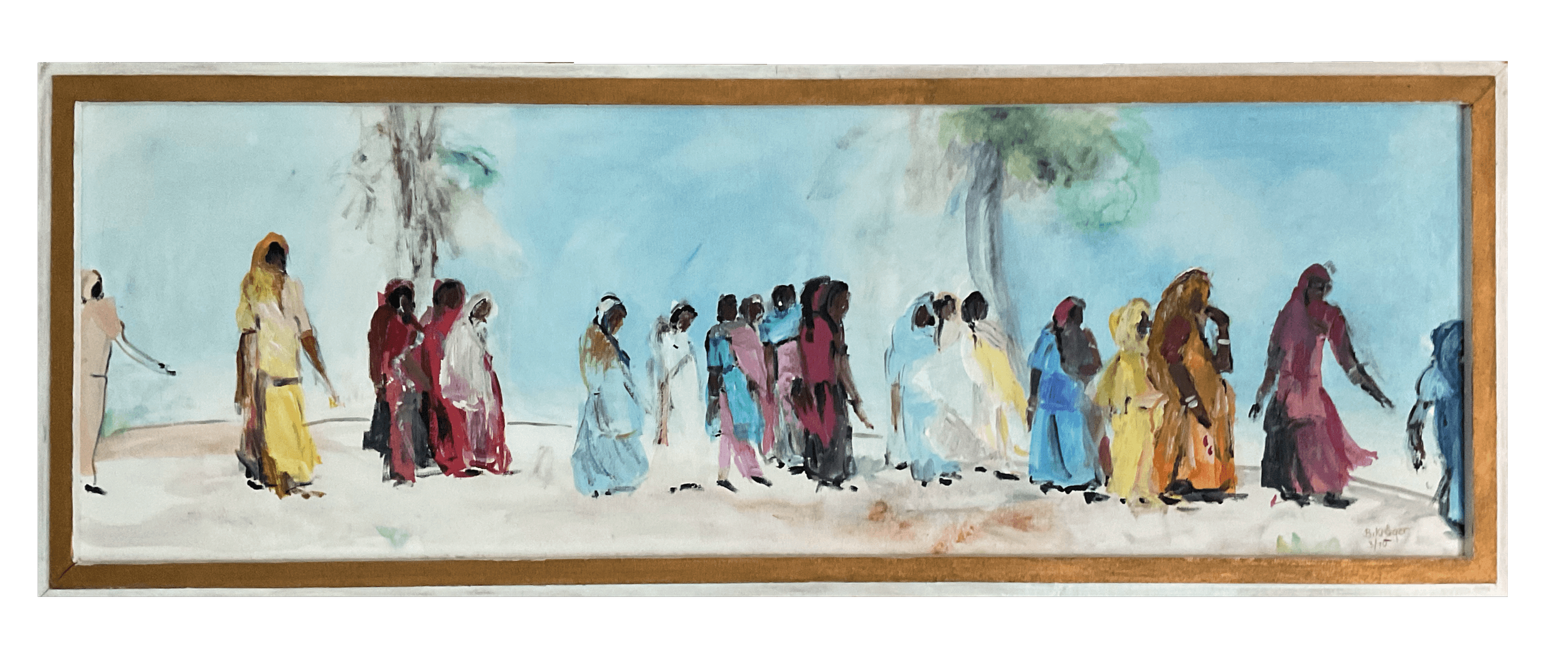 Indische Frauengruppe, 125 x 45 cm, Acryl / Collage