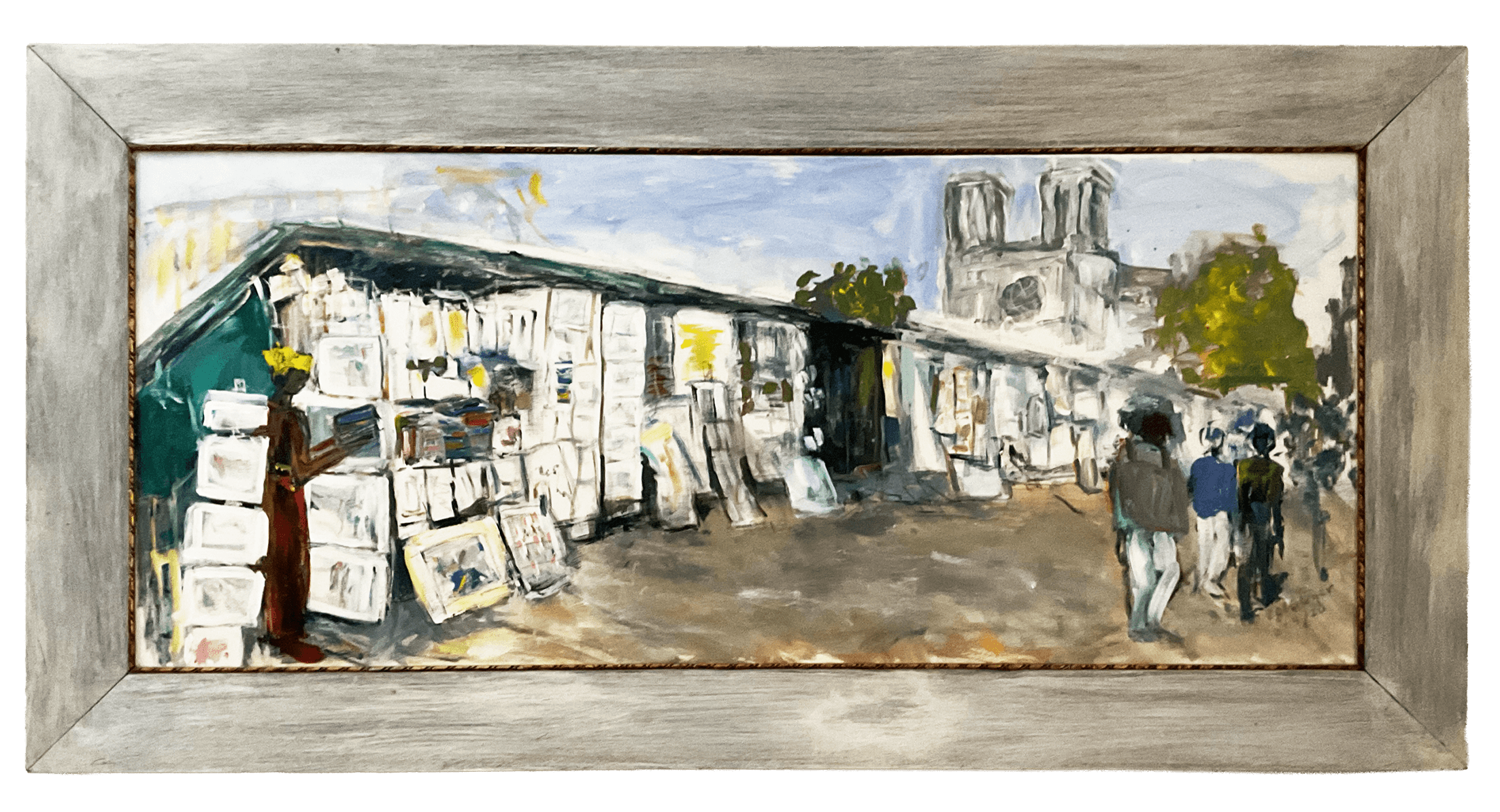 Bouquiniste an der Seine, 137 x 68 cm, Acryl / Collage