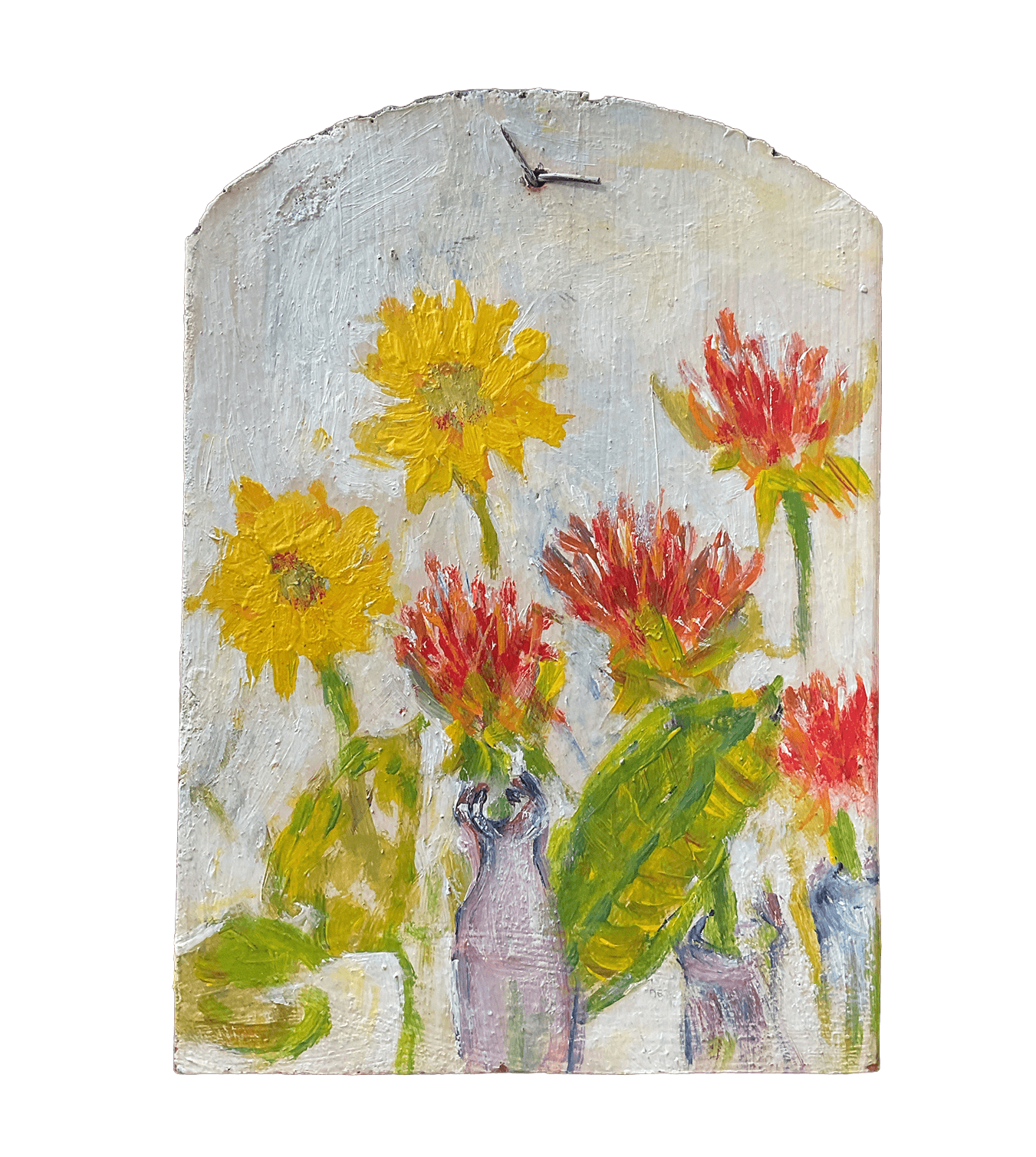 Sommerblumen, ca. 18 x 24 cm, Acryl auf Dachziegel mit Tiefgrund fixiert