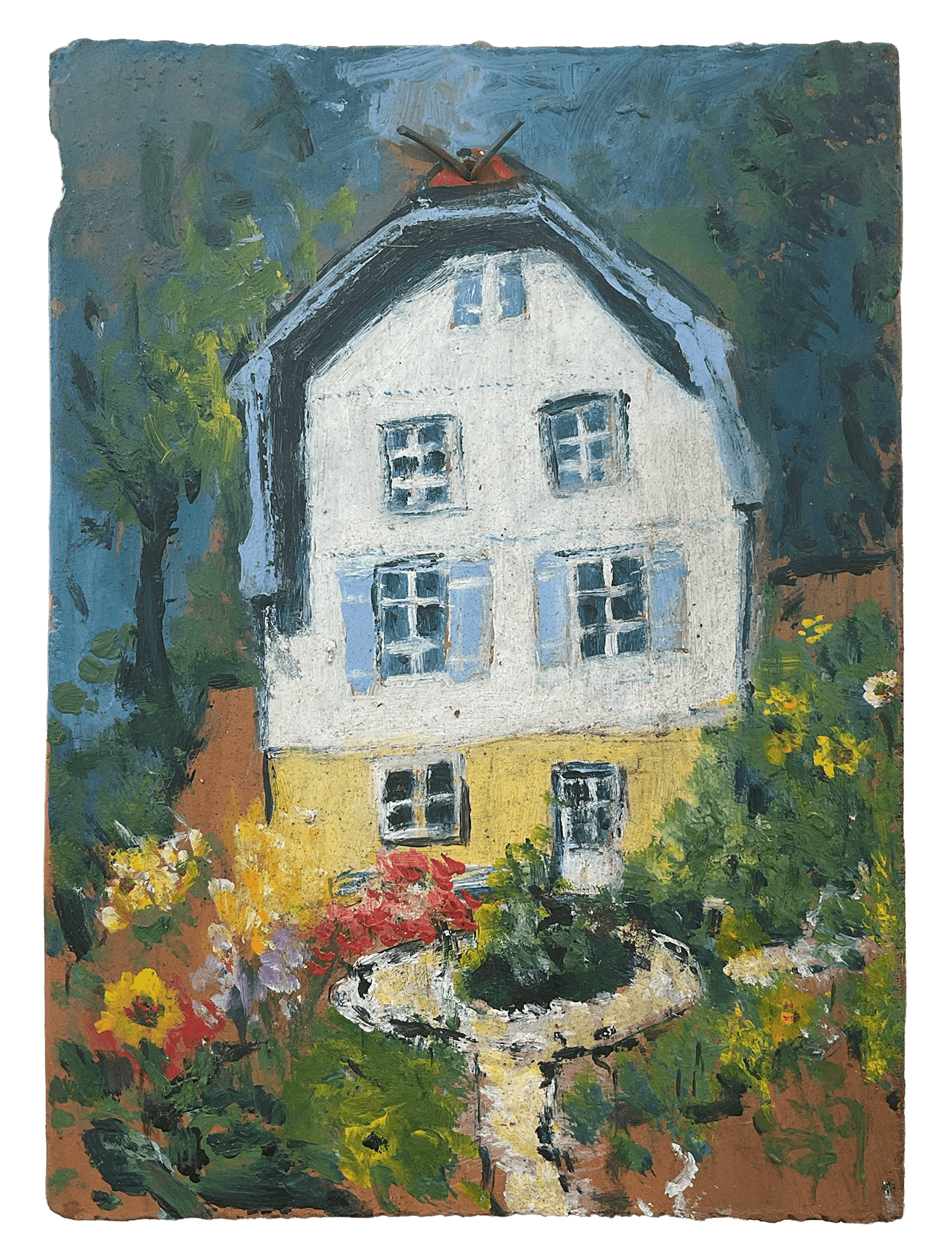Münterhaus, 18 x 24 cm, Acryl auf Dachziegel mit Tiefgrund fixiert