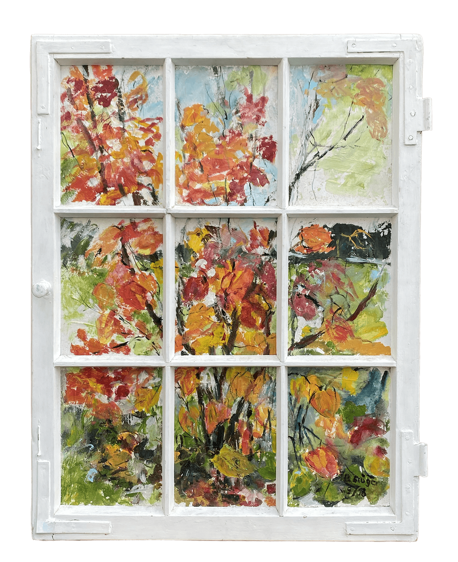 Herbstfenster, 66 x 89 cm, Acryl / Collage auf Malplatten