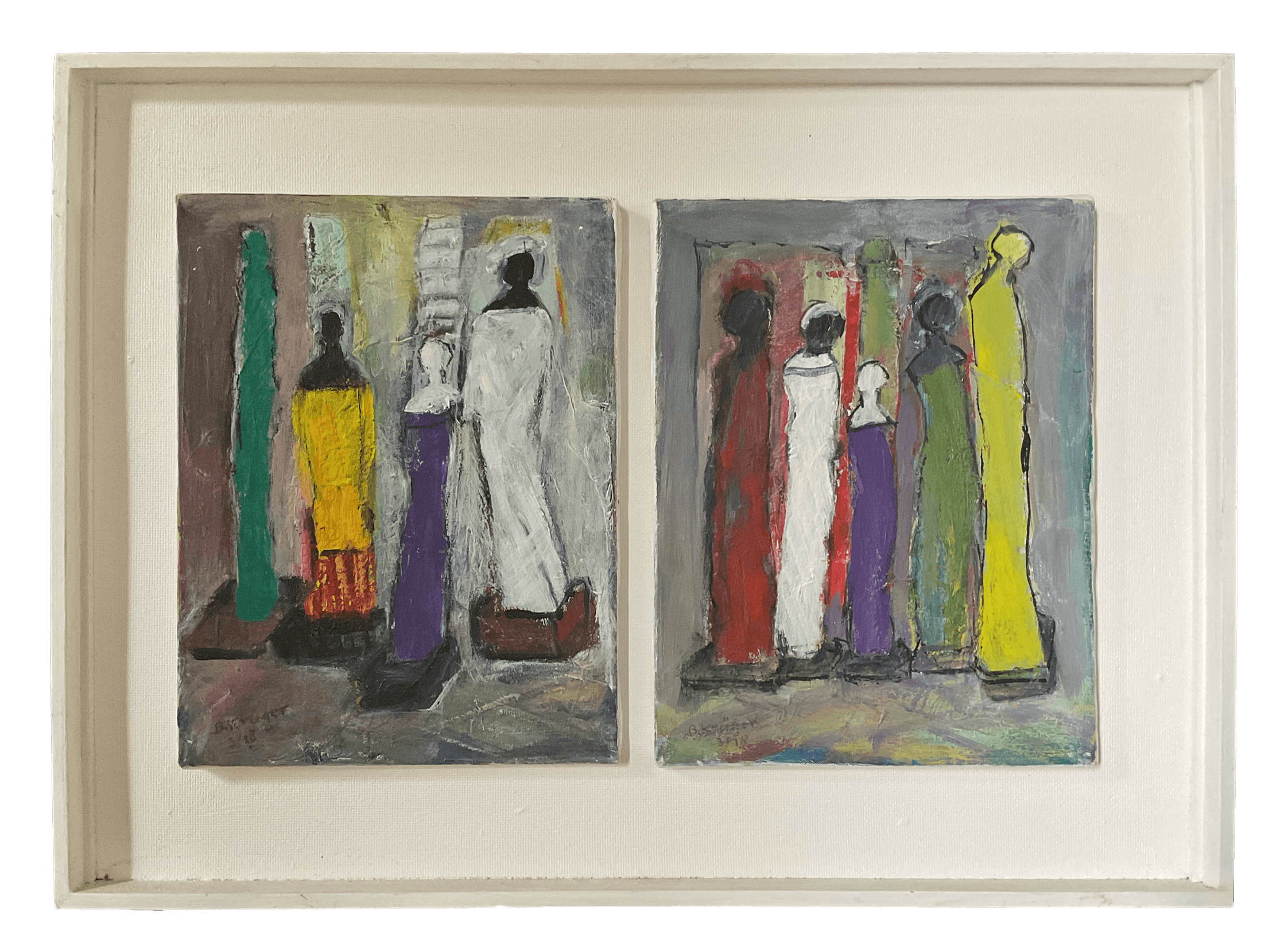 Figuren im Atelier, 72 x 52 cm, Acryl / Collage