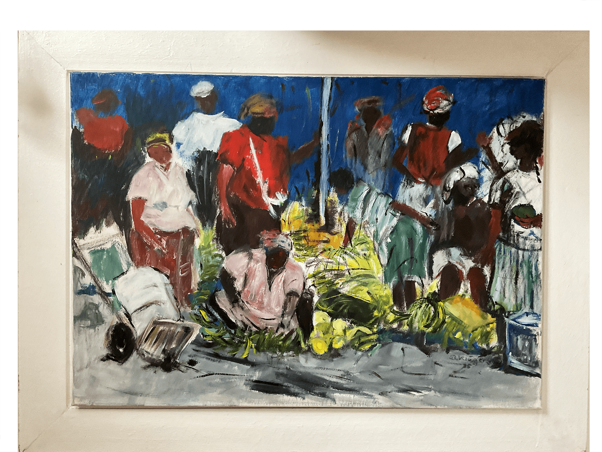 Marktfrauen in der Karibik, 98 x 77 cm, Acryl