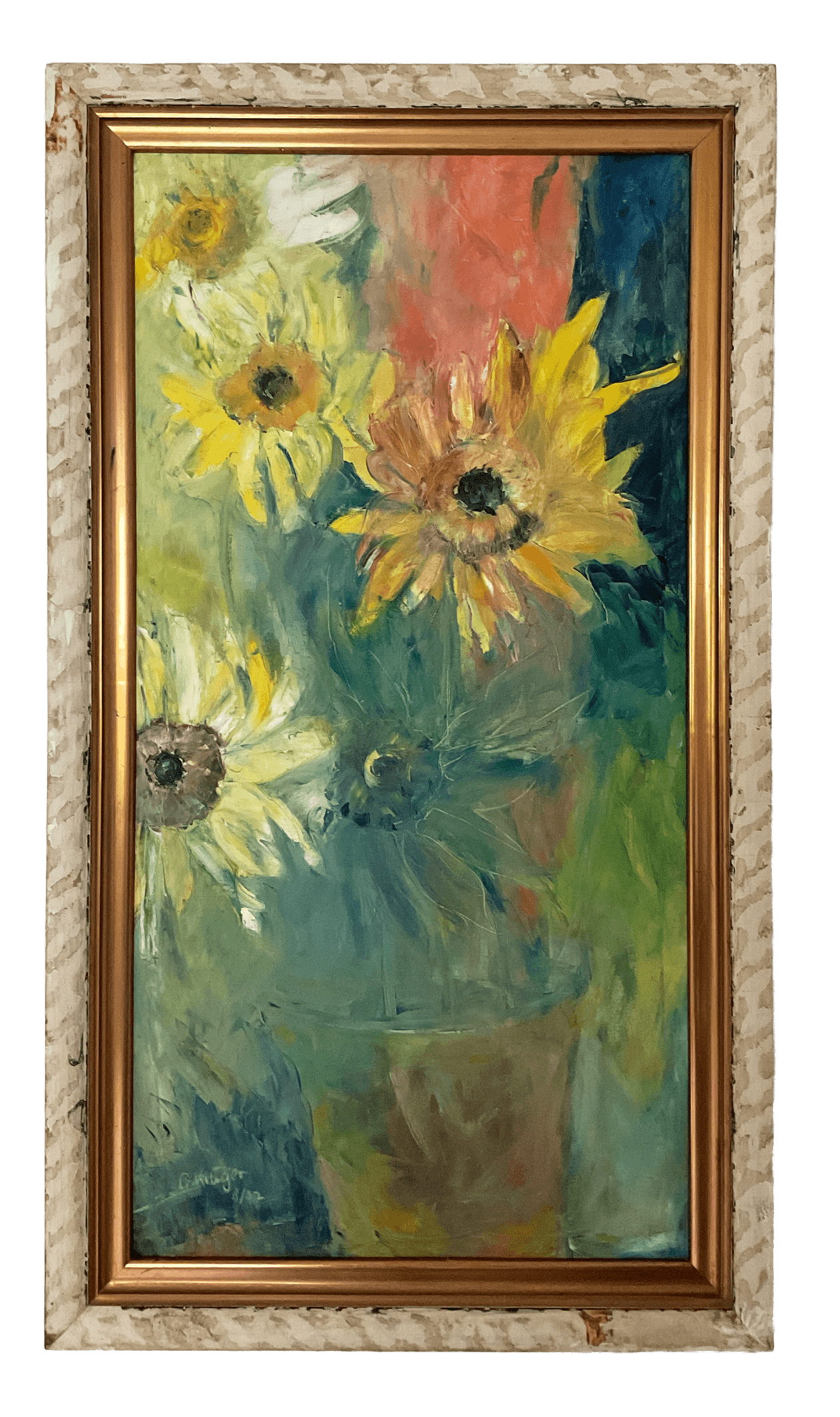 Vase mit Sonnenblumen, 79 x 139 cm, Öl