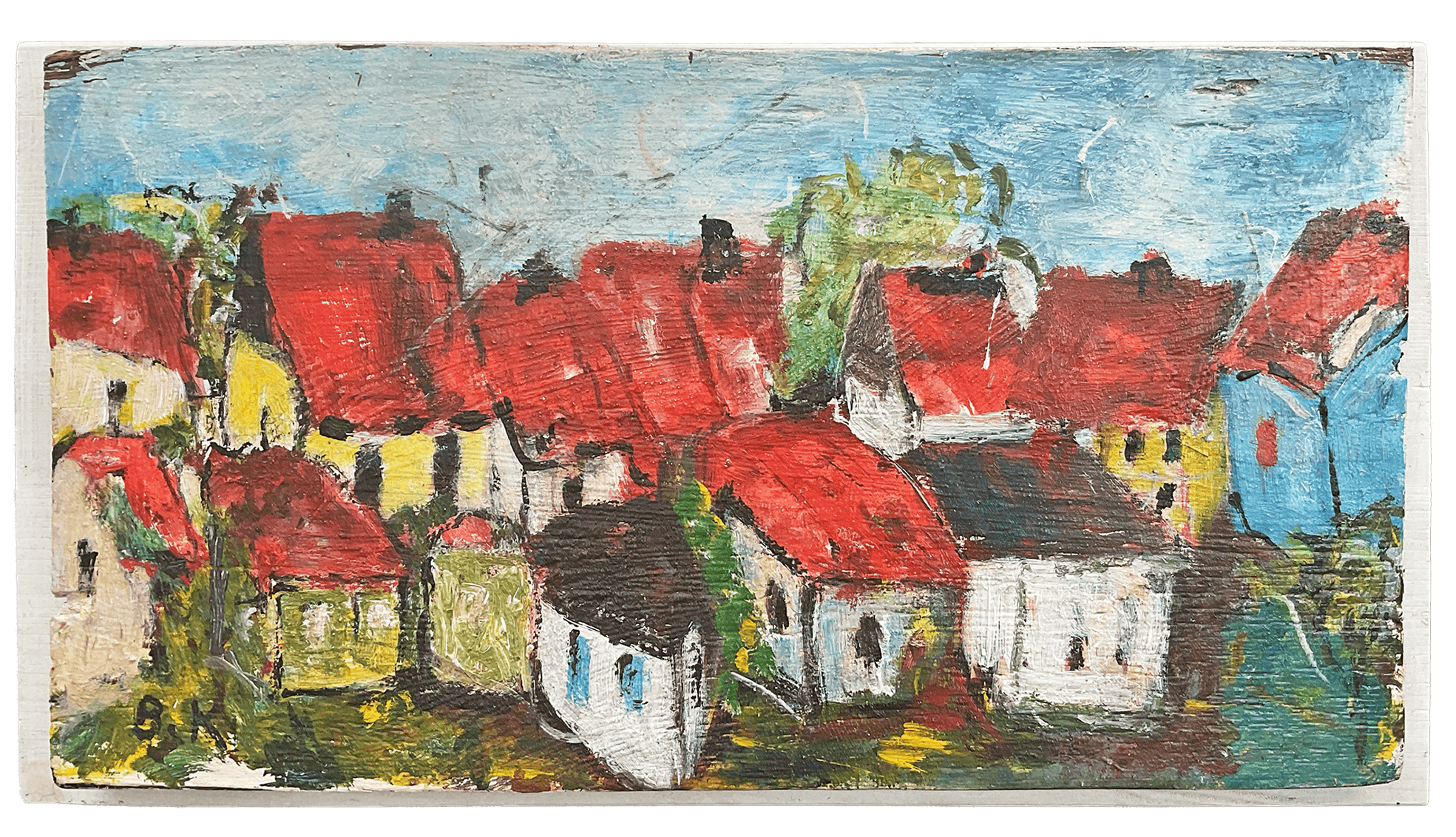 Die roten Dächer, 56 x 31 cm, Acryl auf Holz
