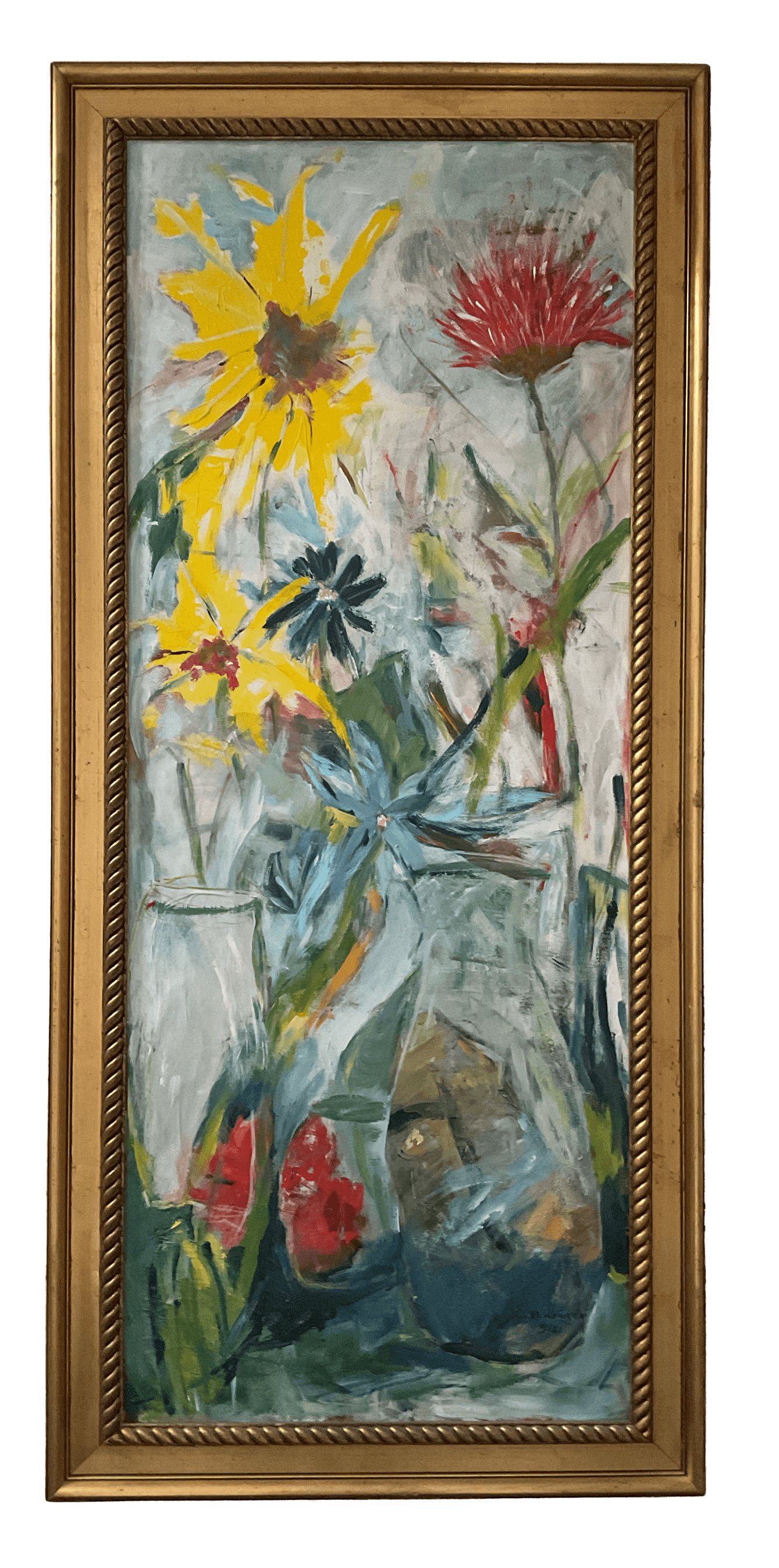 Vase mit Gartenblumen, 162 x 74 cm, Acryl