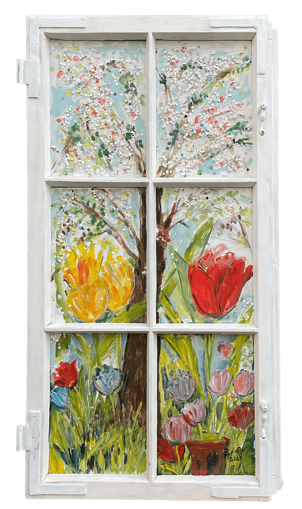 Frühlingsbild, 50 x 95 cm, Acryl / Collage auf Karton