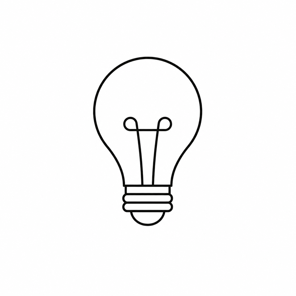Minimalist line drawing of a light bulb.